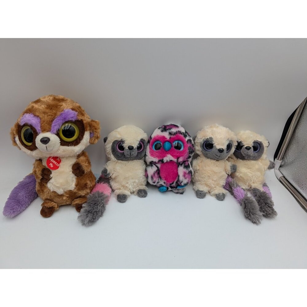 YooHoo Friends Meercat 9 Inch Owl Lemur Plush Lot Tail‎ Big Eyes Aurora Sounds